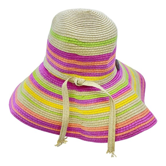 Panama Jack Womens Floppy Sun Hat Paper Braid Wide Rainbow Color - Picture 3 of 5